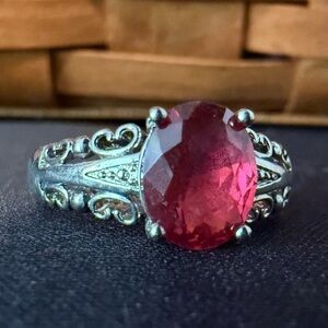 Red and Brass Filigree Gemstone Ring